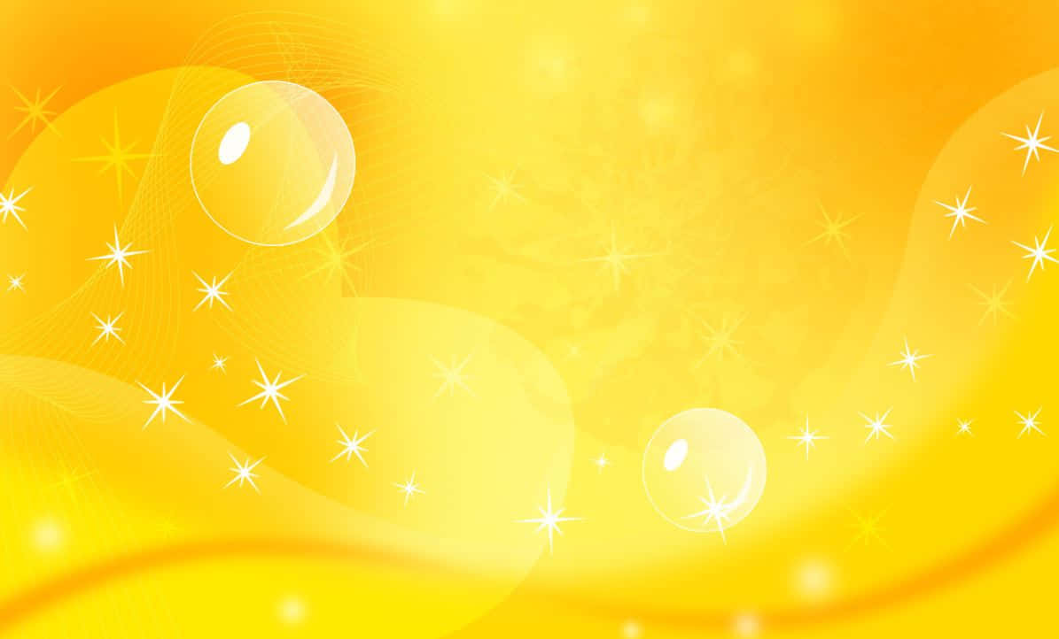 Orange And Yellow 桌布 壁紙 — 充滿活力的黃色抽象背景，帶有發光氣泡和閃爍星星，營造出燦爛的節日氣氛。