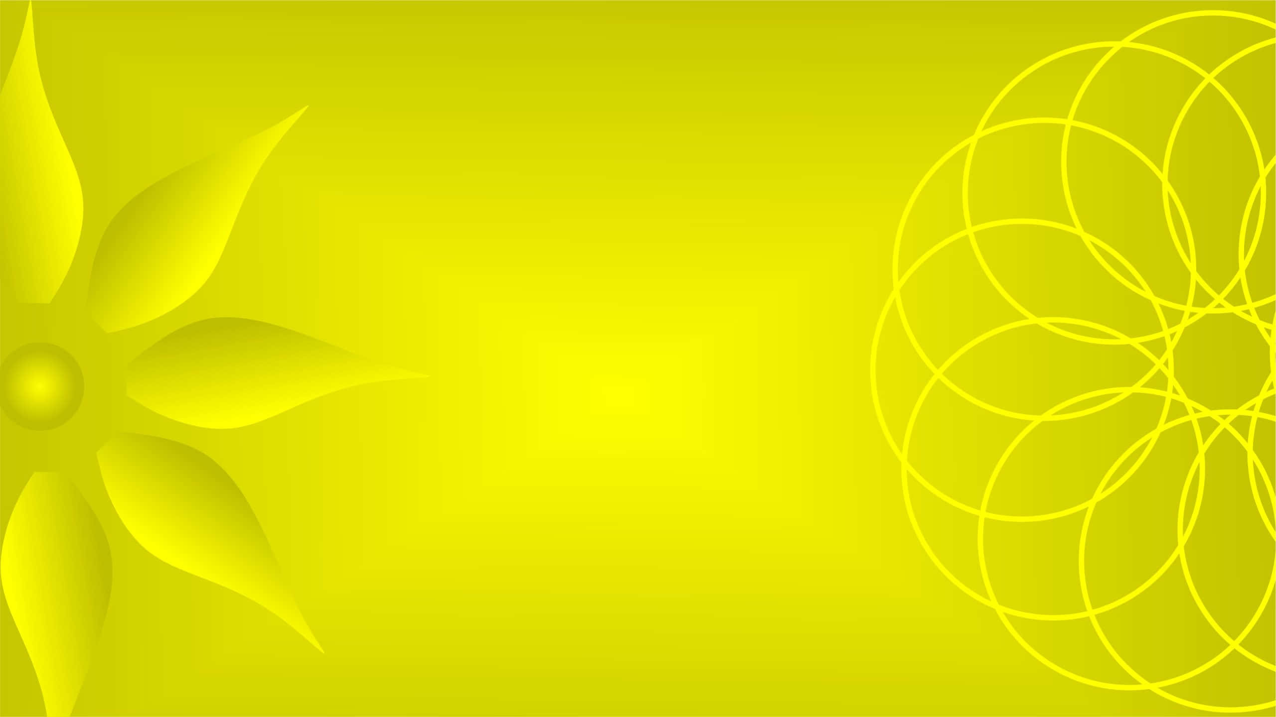 Banner 桌布 壁紙 — 充滿活力的黃色數位背景，左側有實心太陽爆發形狀，右側有幾何圓形圖案。