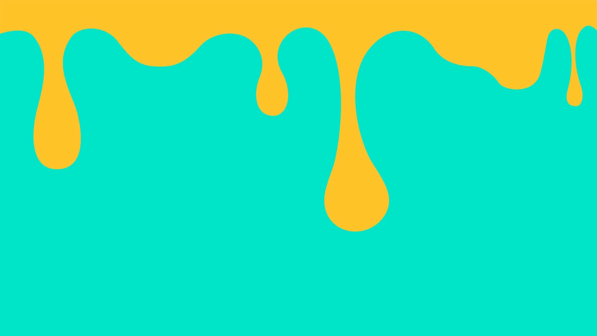 Teal Desktop 桌布 壁紙 — 充滿活力的黃色油漆滴落在青綠色背景上，形成大膽的抽象形狀。