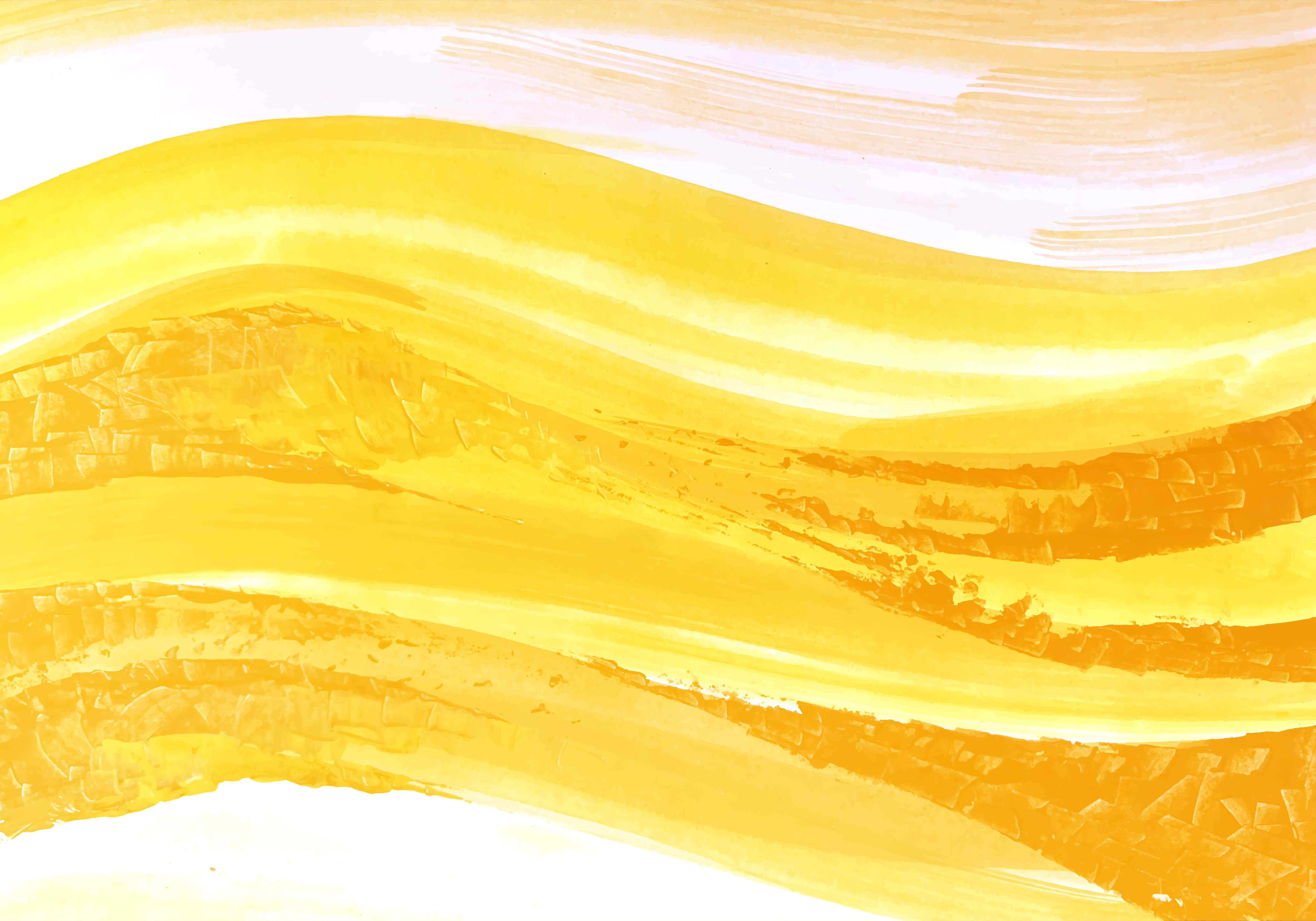Yellow Art 桌布 壁紙 — 充滿活力的黃色筆觸在柔和的白色背景上以流暢的曲線流動，帶有可見的紋理筆觸。