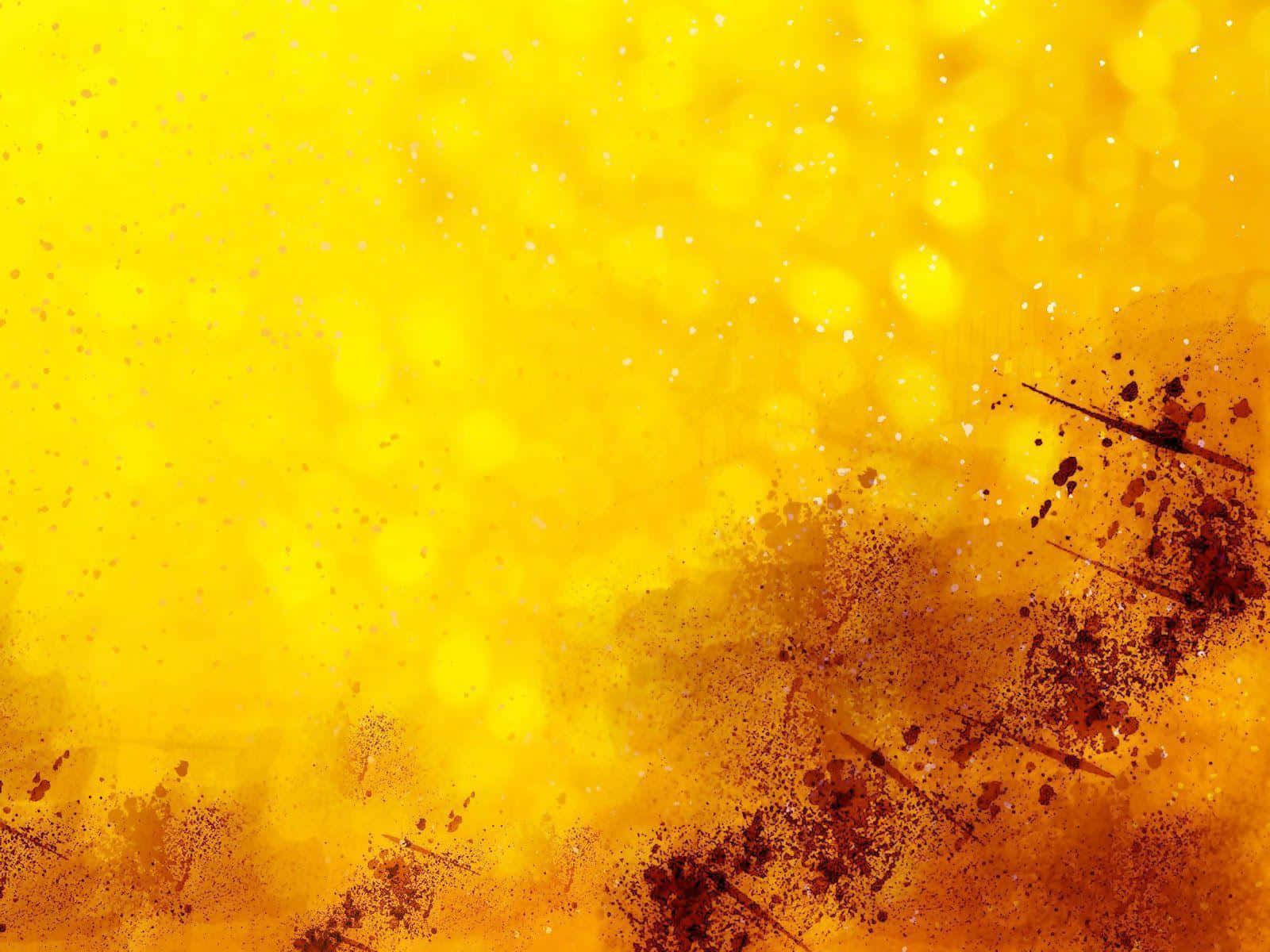 Cool Yellow 桌布 壁紙 — 充滿活力的黃色背景，搭配散景燈光和深棕色潑濺，營造出動態的抽象紋理。
