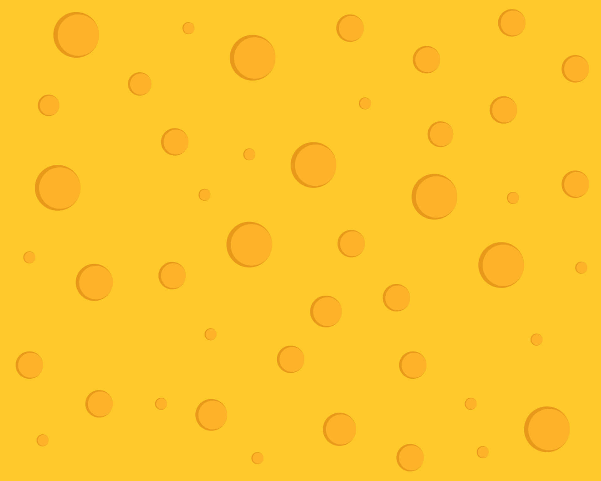 Cheese 桌布 壁紙 — 充滿活力的黃色背景，散落著類似起司孔的橙色圓圈。