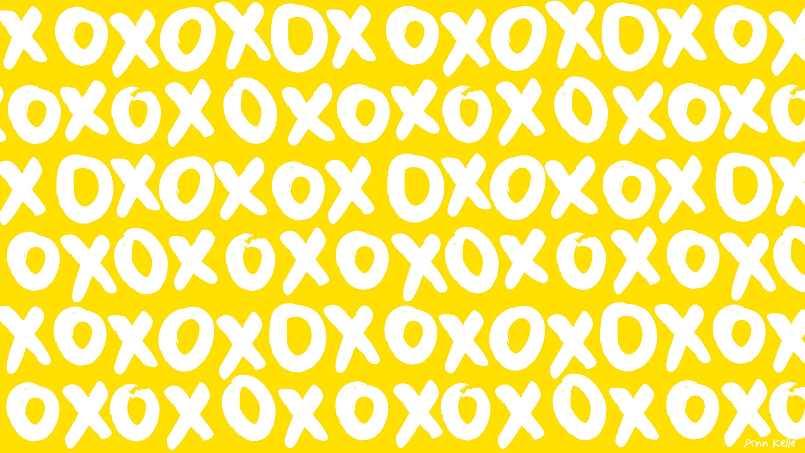 Aesthetic Yellow 桌布 壁紙 — 充滿活力的黃色背景，重複著白色手繪的「OX」字母形狀，形成有趣的圖案。