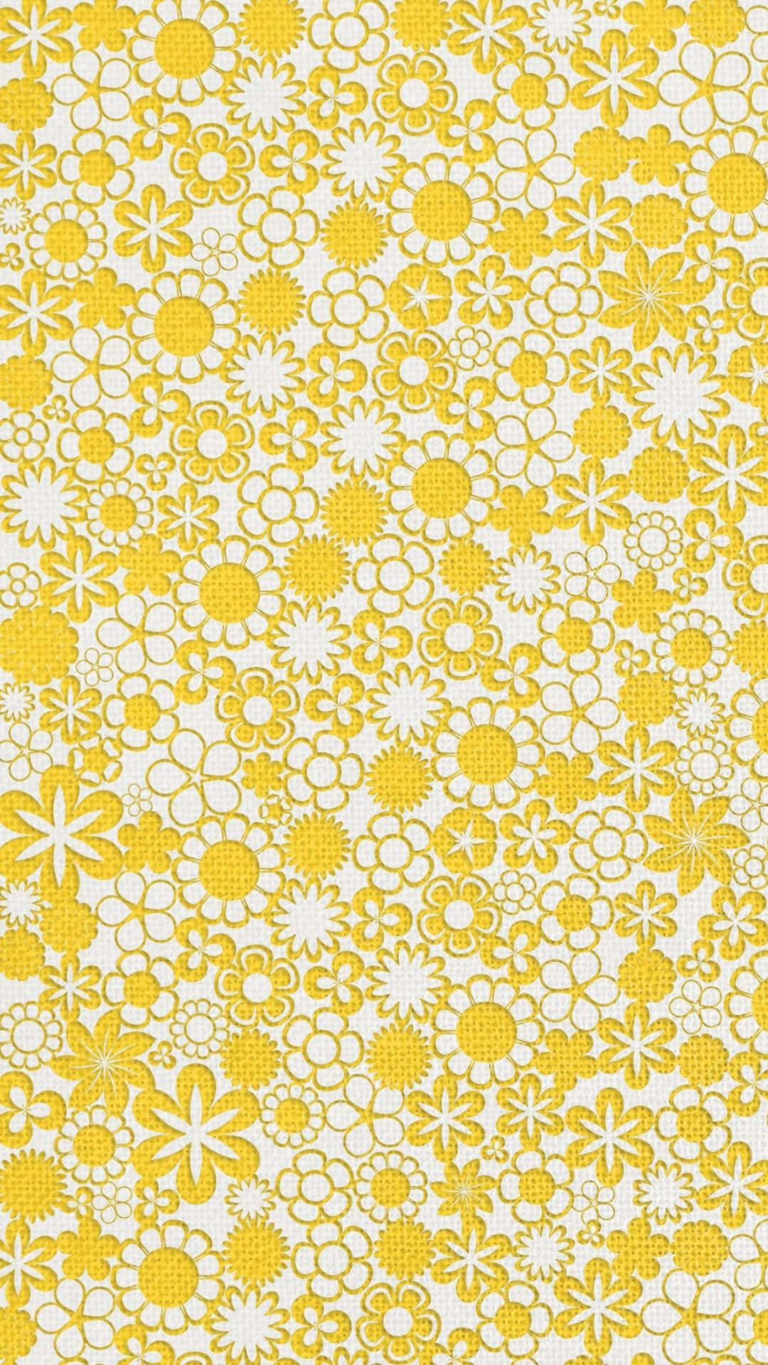 Yellow Pattern 桌布 壁紙 — 充滿活力的黃色花卉圖案壁紙，帶有白色輪廓和紋理花瓣，背景為白色。