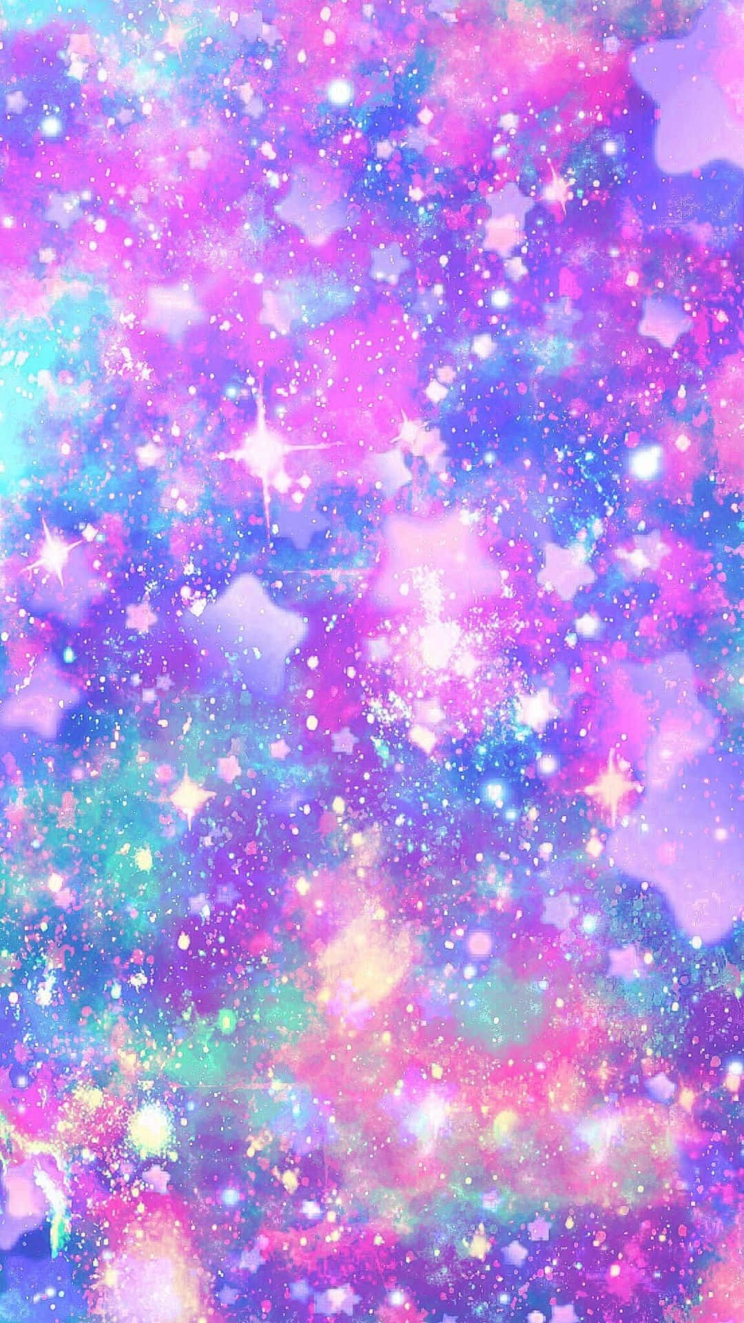 銀河 桌布 壁紙 — 充滿發光星星和粉紅、藍色、藍綠色漩渦狀粉彩星雲的充滿活力的宇宙場景。