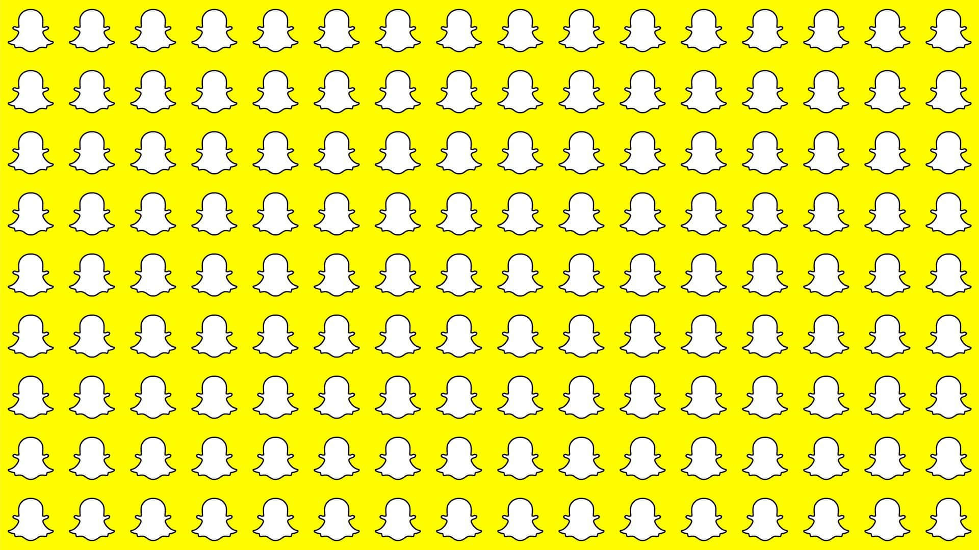 Snapchat 桌布 壁紙 — 充滿白色 Snapchat 鬼魂標誌重複圖案的鮮黃色背景。