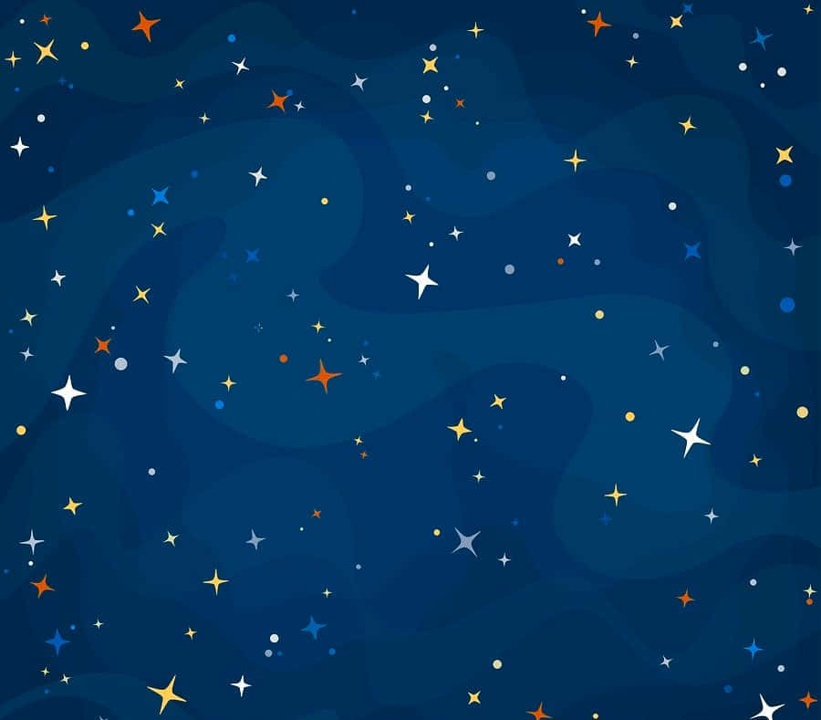 Cartoon Space 桌布 壁紙 — 充滿白色、橙色和藍色閃爍星星的鮮豔夜空，背景為深藍色漸變。