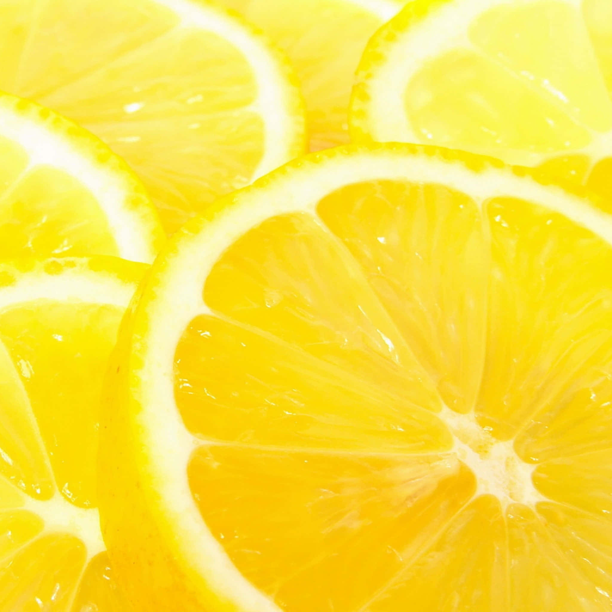 Lemon 桌布 壁紙 — 充滿自然水分的多汁黃檸檬片的鮮豔特寫。