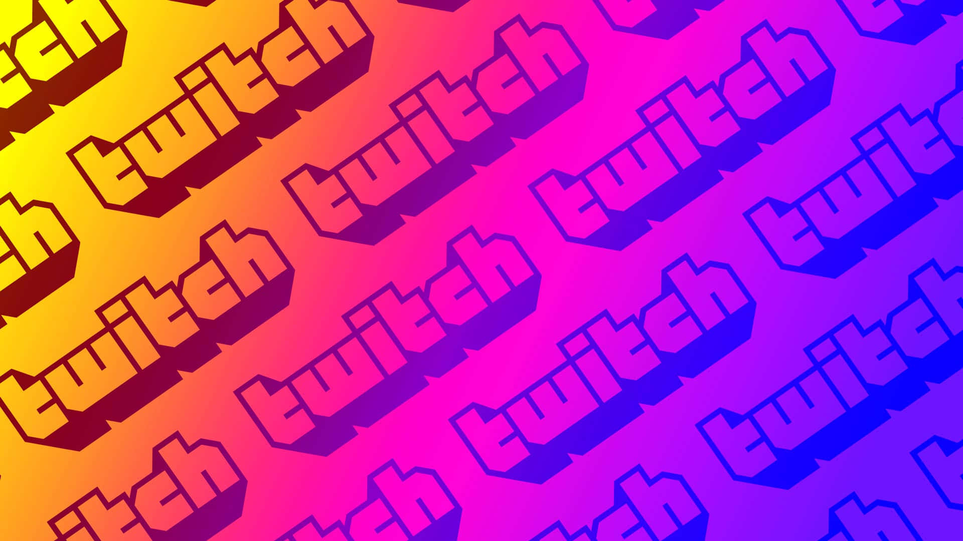 Twitch 桌布 壁紙 — 充滿重複3D Twitch標誌的鮮豔漸變背景，採用大膽的霓虹色。