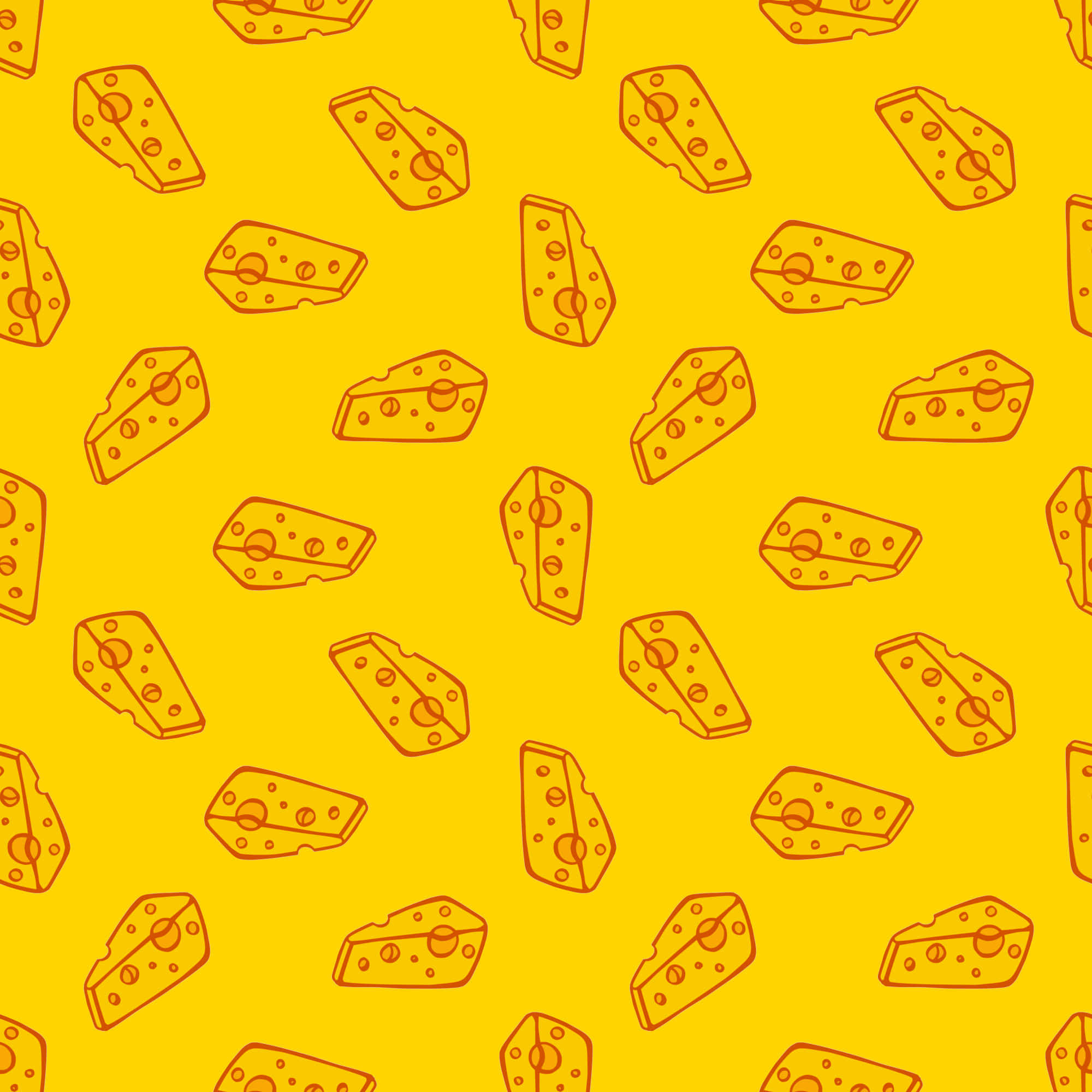 Cheese 桌布 壁紙 — 充滿重複帶孔橙色起司切片輪廓的鮮黃色背景。