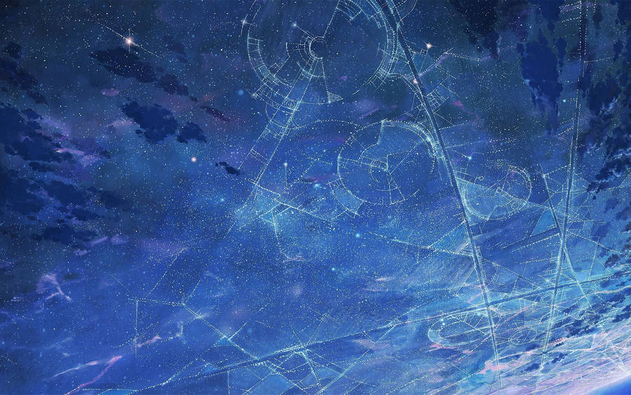 桌布 壁紙 — 充滿閃爍星座和漩渦星雲的宇宙夜空，呈現深藍和紫色調。