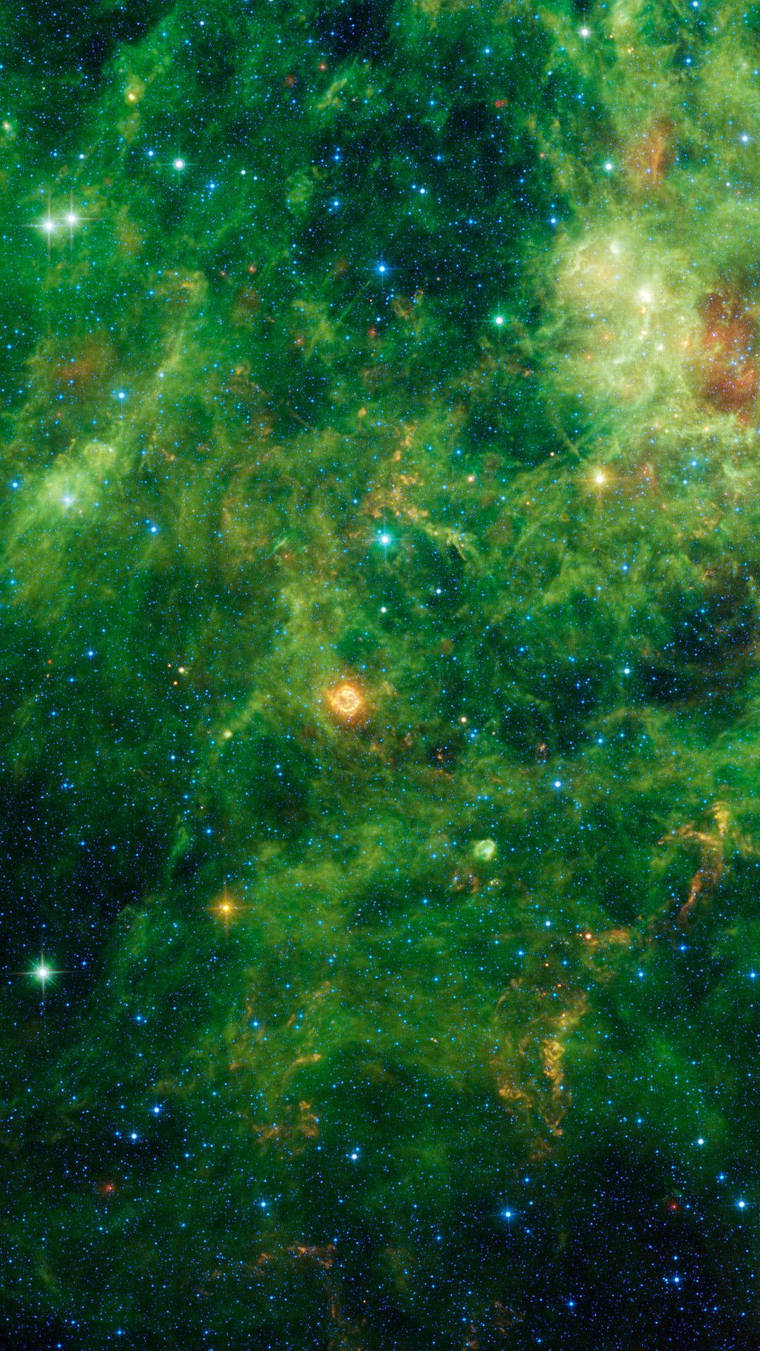 高清 桌布 壁紙 — 充滿閃爍星星和旋轉氣體雲的鮮豔綠色宇宙星雲，位於深空。