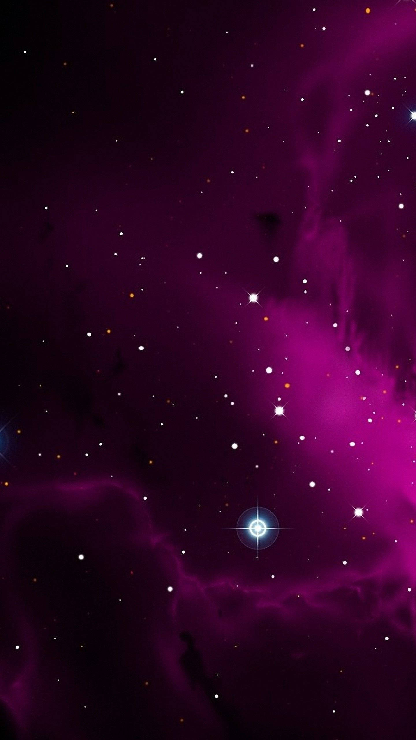Cell 桌布 壁紙 — 充滿閃爍星星和發光天體塵埃的鮮豔紫色宇宙星雲，在深空中。