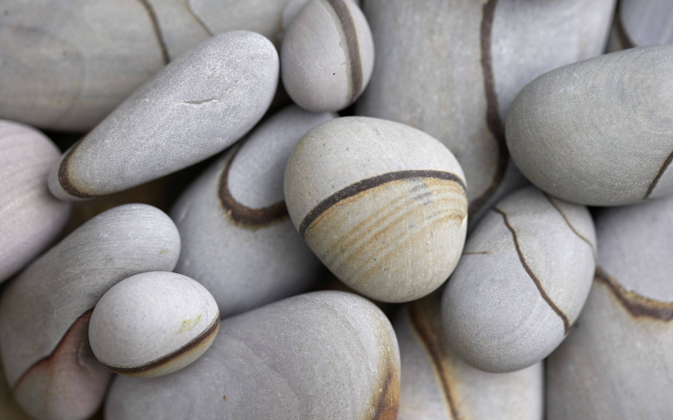 Stone 桌布 壁紙 — 光滑圓石的特寫，帶有灰色、米色和棕色條紋，緊密相依。