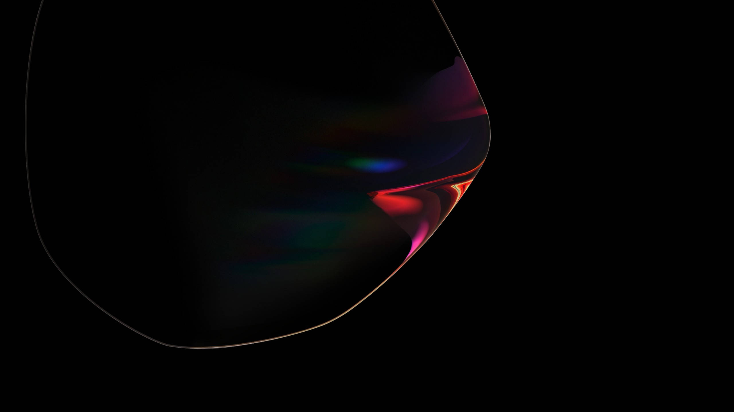 Black Page 桌布 壁紙 — 光滑的彎曲表面在深邃的黑色虛空中反射出鮮豔的彩虹色調，營造出極簡的數位抽象效果。