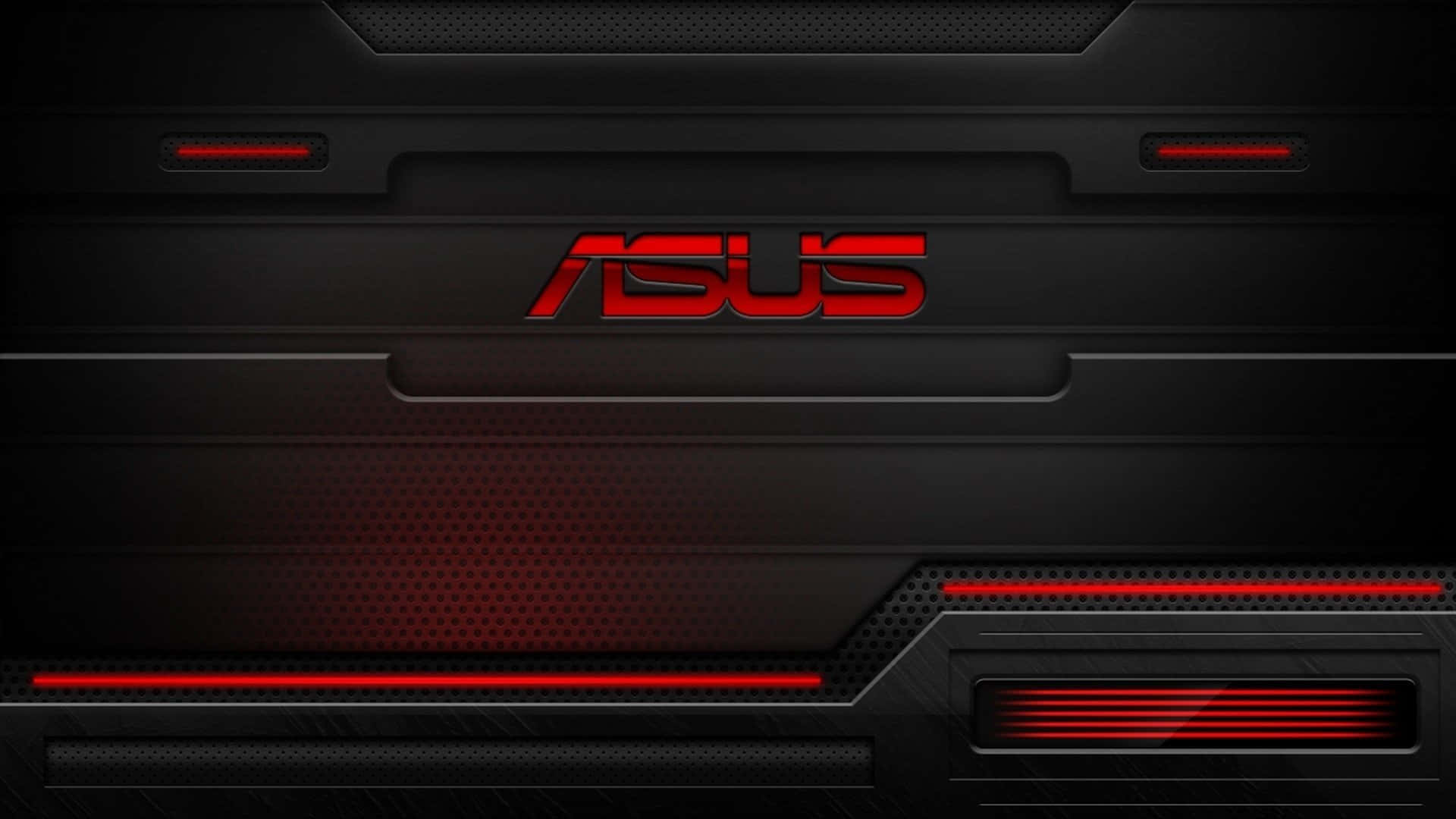 ASUS 桌布 壁紙 — 光滑黑色科技壁紙，帶有發光的紅色ASUS標誌和紋理表面上的重點燈光。