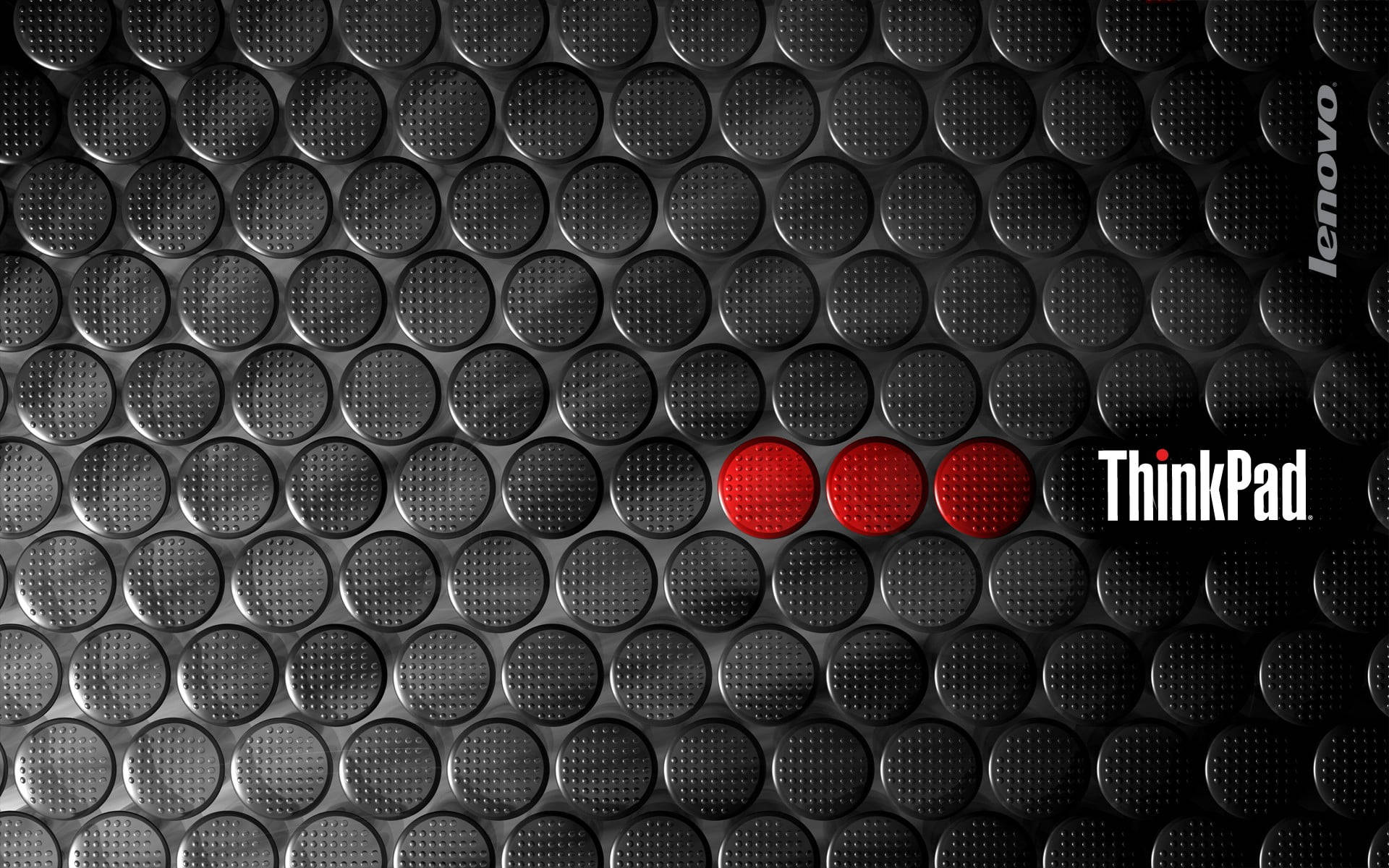 黑色穿孔金屬表面，帶有三個紅點和 Lenovo ThinkPad 標誌。 — 紅黑動圖 壁紙