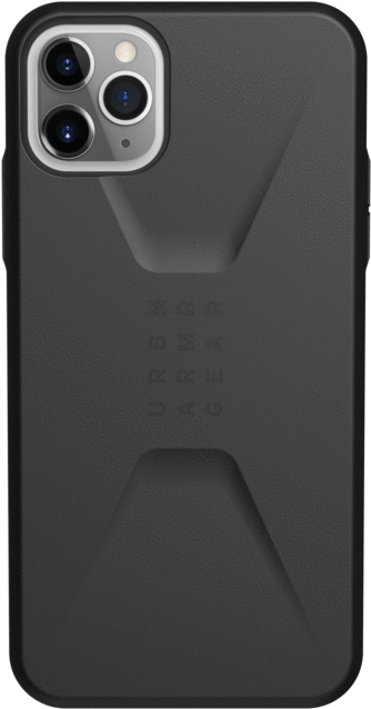 Smart Phone 桌布 壁紙 — 光滑黑色紋理手機殼，帶有浮雕標誌和精確的相機開孔，置於潔白背景上。