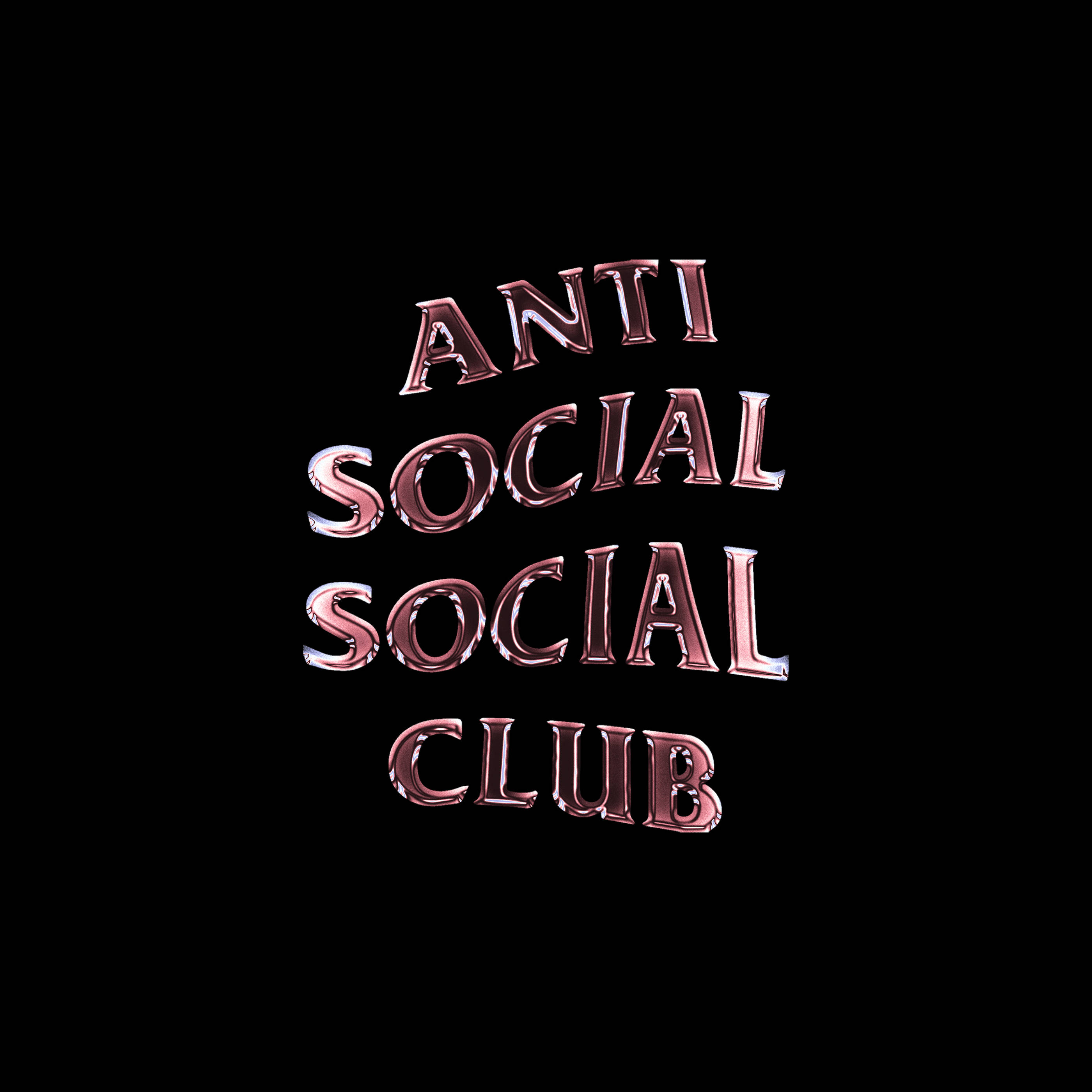 club 桌布 壁紙 — 光澤玫瑰金色3D文字，顯示anti social social club，居中於純黑色背景上。