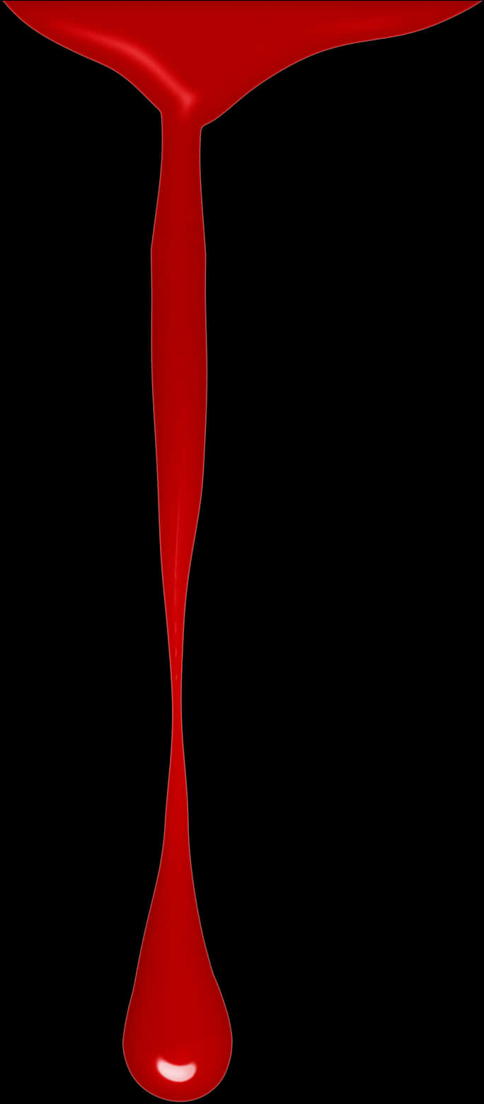 Blood Aesthetic 桌布 壁紙 — 光澤的紅色液體垂直滴落在純黑背景上，底部形成淚滴形狀。
