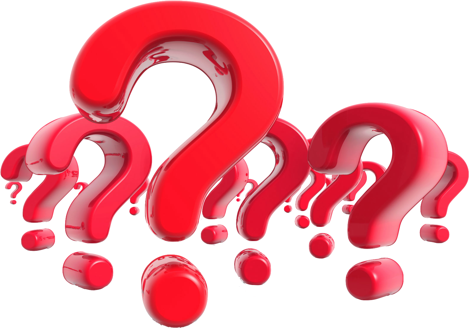 Questions 桌布 壁紙 — 光澤紅色3D問號在純黑背景上動態漂浮。