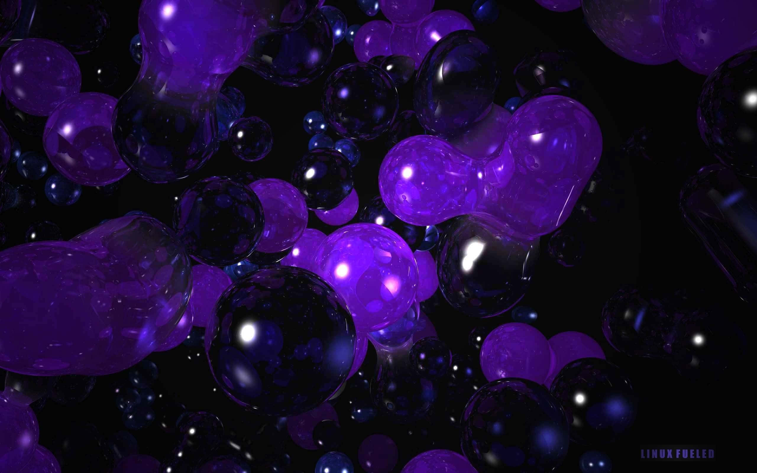 Aesthetic Tumblr Desktop 桌布 壁紙 — 光澤紫色和黑色氣泡在深空中漂浮，明亮的高光反射在其彎曲表面上。