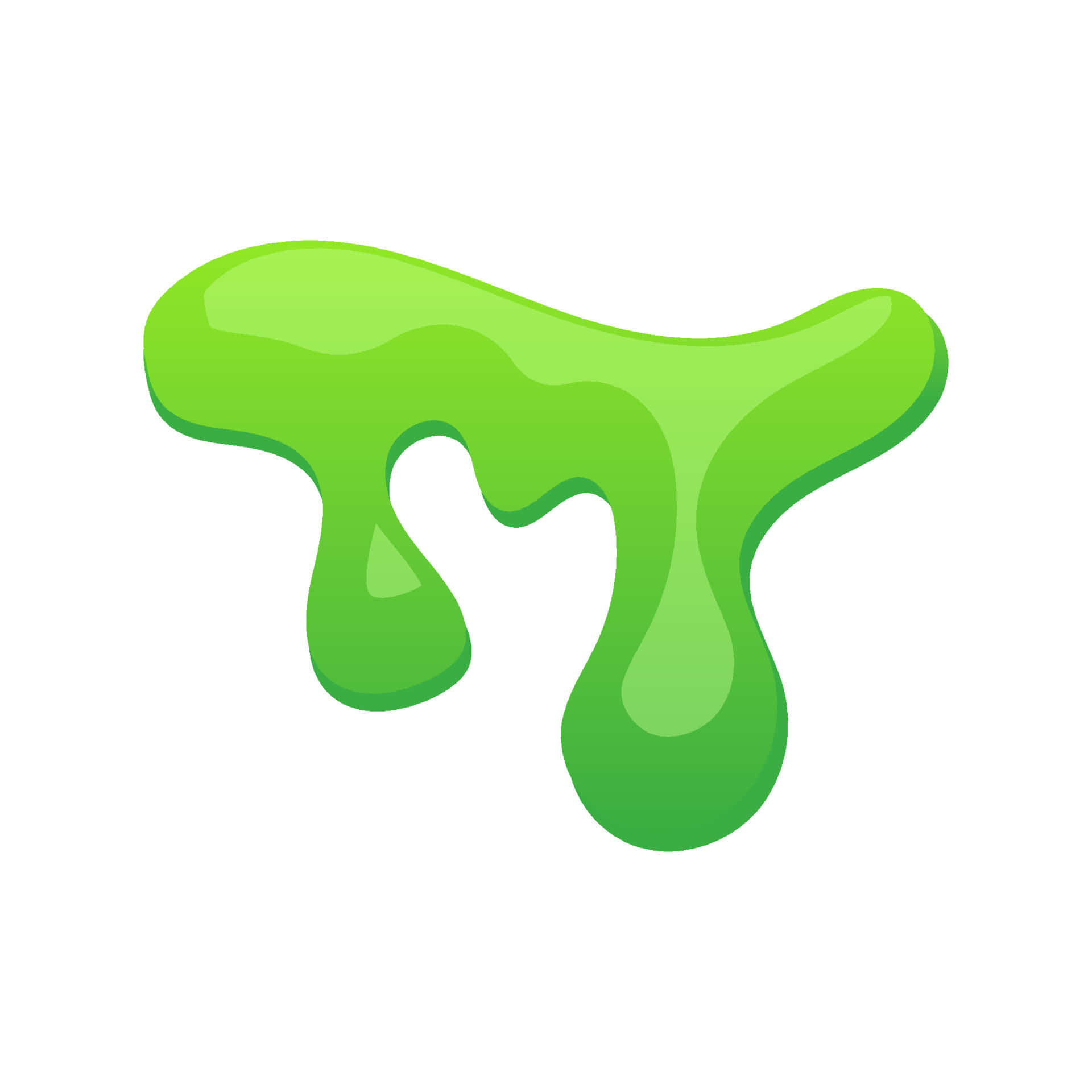 Drip 桌布 壁紙 — 光澤綠色黏液以T形滴落在純白色背景上，帶有平滑漸變和柔和陰影。