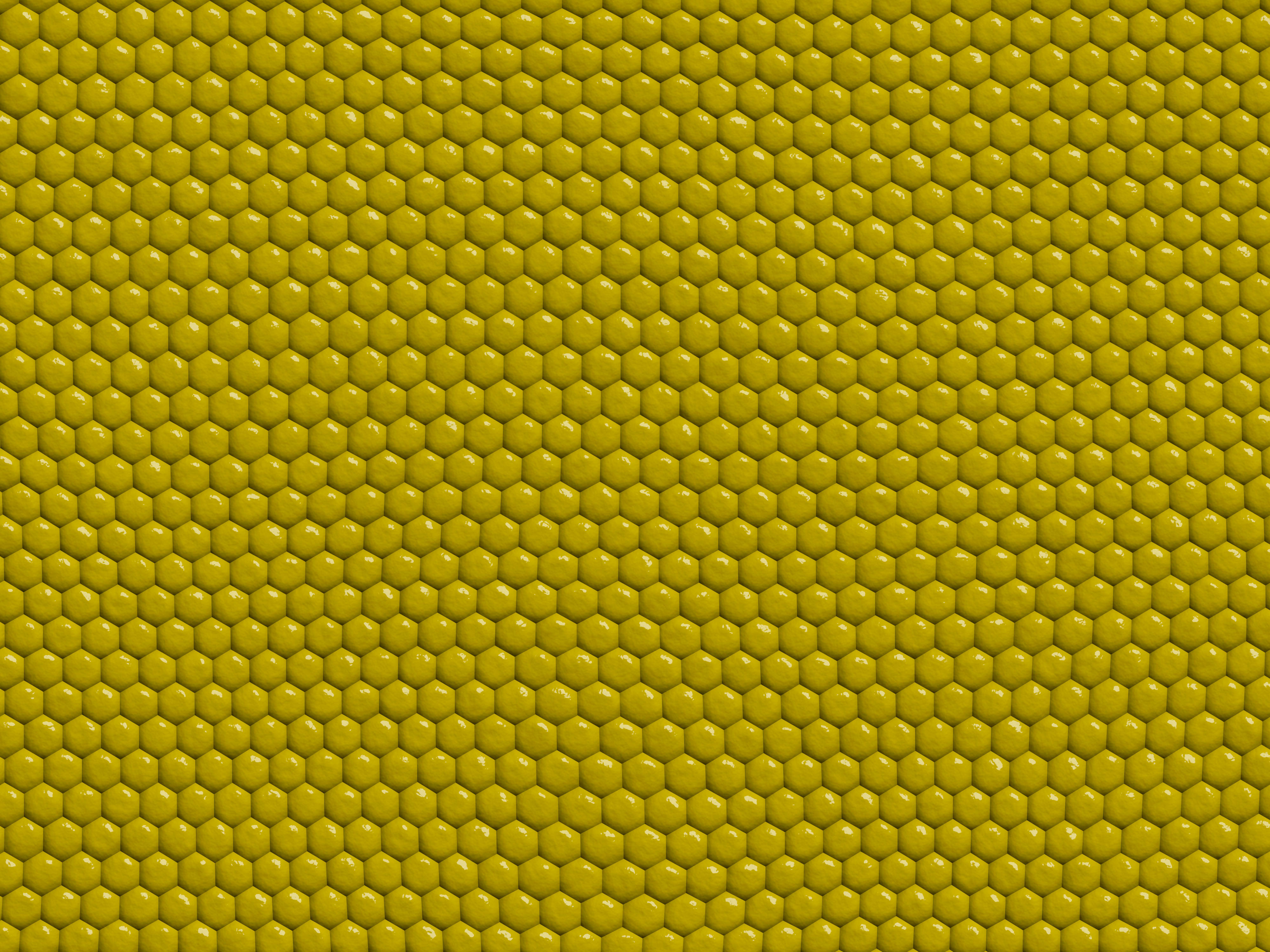 Yellow Texture 桌布 壁紙 — 光澤芥末黃六邊形的無縫圖案，營造出帶有微妙高光的重複幾何紋理。