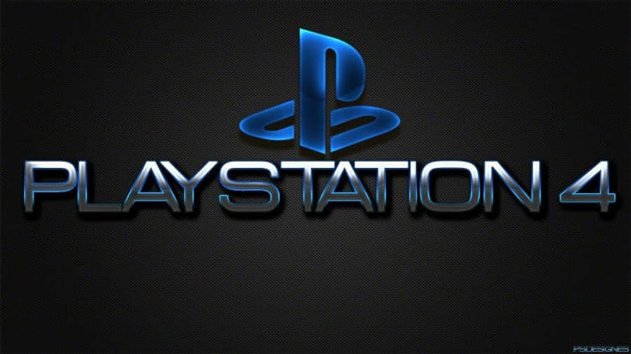 PlayStation 桌布 壁紙 — 光澤藍色PlayStation 4標誌在深色紋理背景上閃耀，帶有金屬字體。
