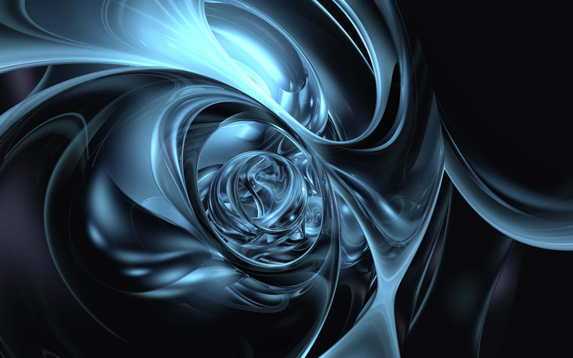 3d Abstract 桌布 壁紙 — 光澤藍色和黑色液體形態形成的迷人數位漩渦，創造出催眠般的渦流隧道。