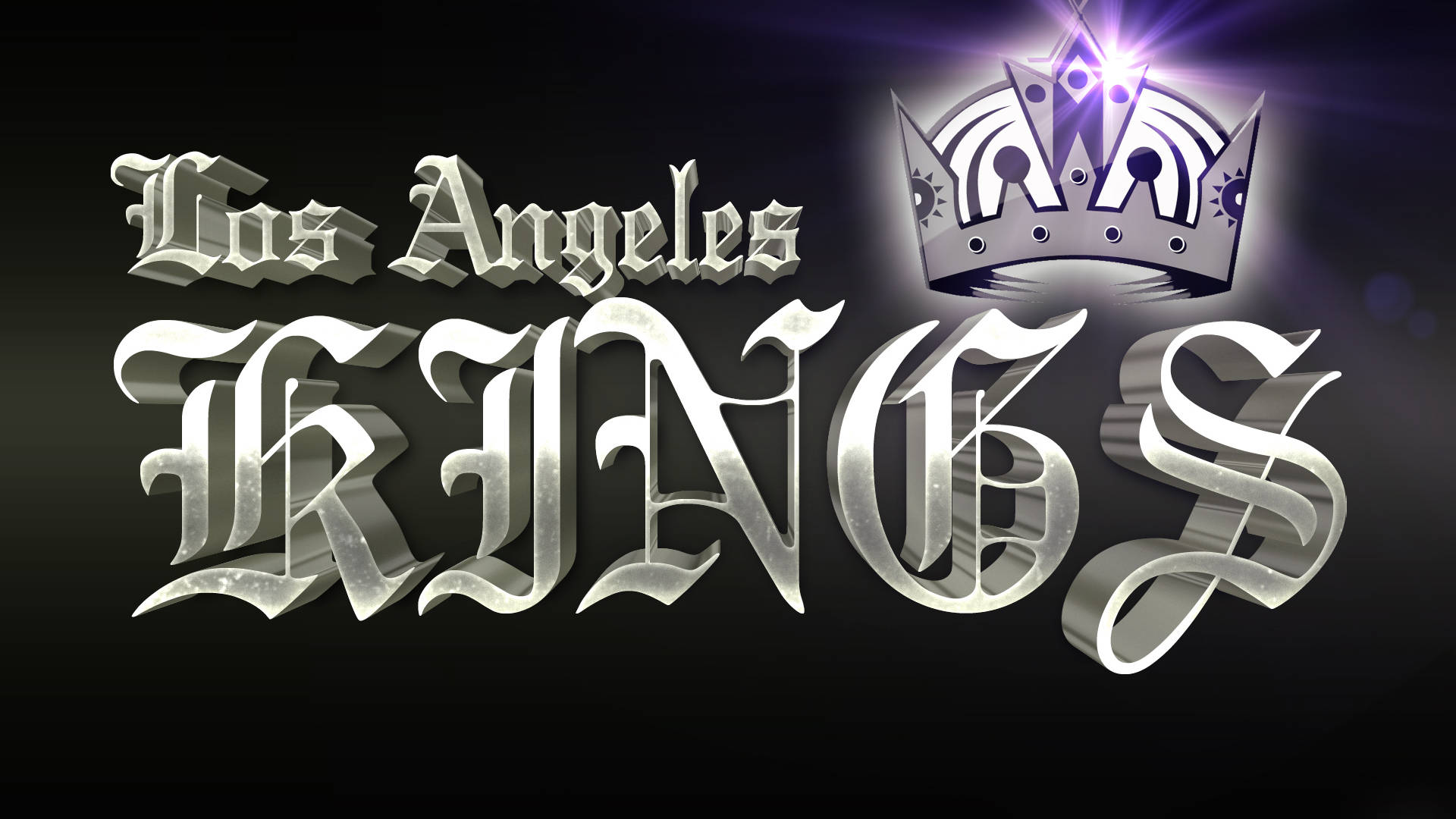 Los Angeles Kings 桌布 壁紙 — 光澤銀色3D文字顯示Los Angeles KINGS，上方有發光皇冠，背景為深色漸變。