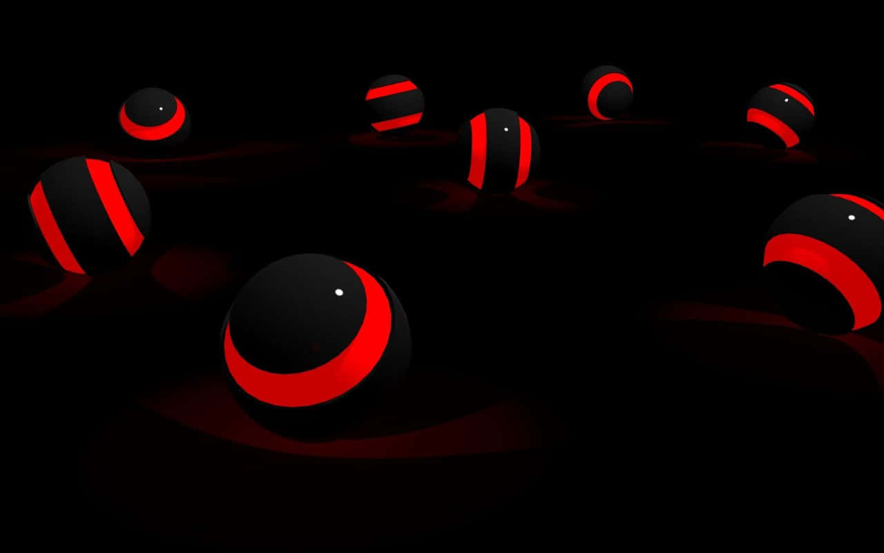 Circle Design 桌布 壁紙 — 光澤黑色球體帶有發光紅色帶漂浮在黑暗虛空中，投射出柔和的紅色反射。