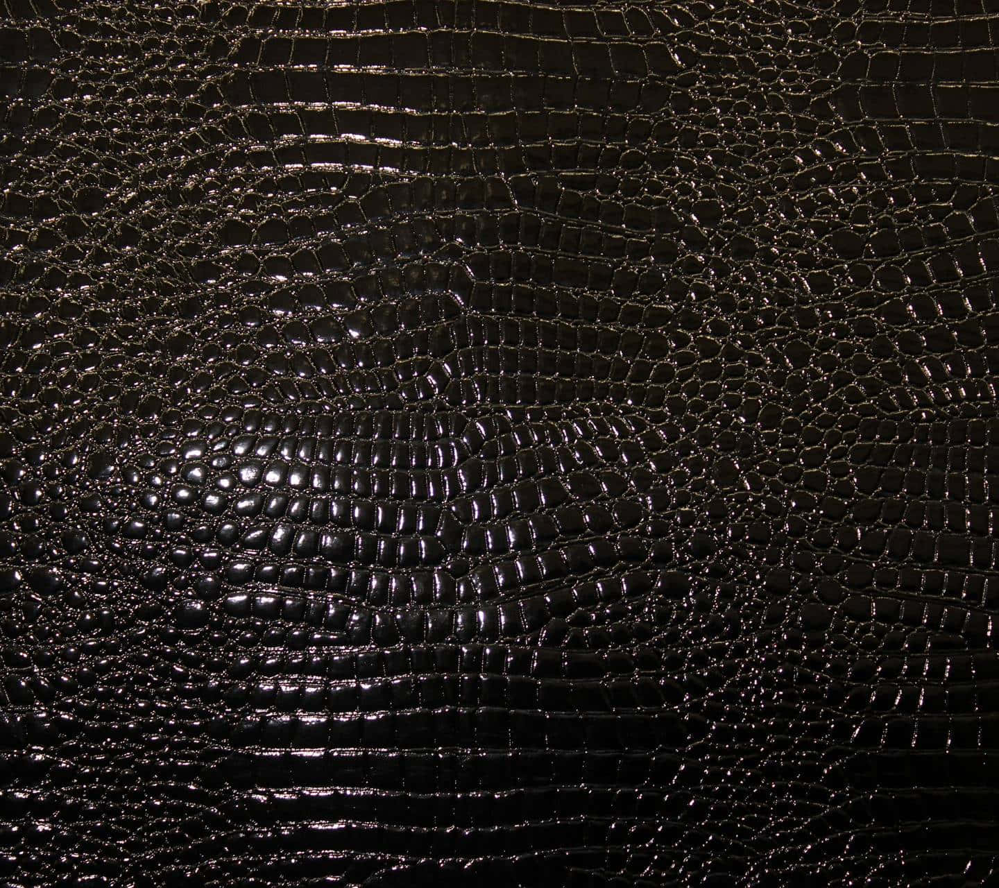 Alligator 桌布 壁紙 — 光澤黑色鱷魚皮紋理的近距離特寫，帶有複雜的鱗片圖案和反射高光。