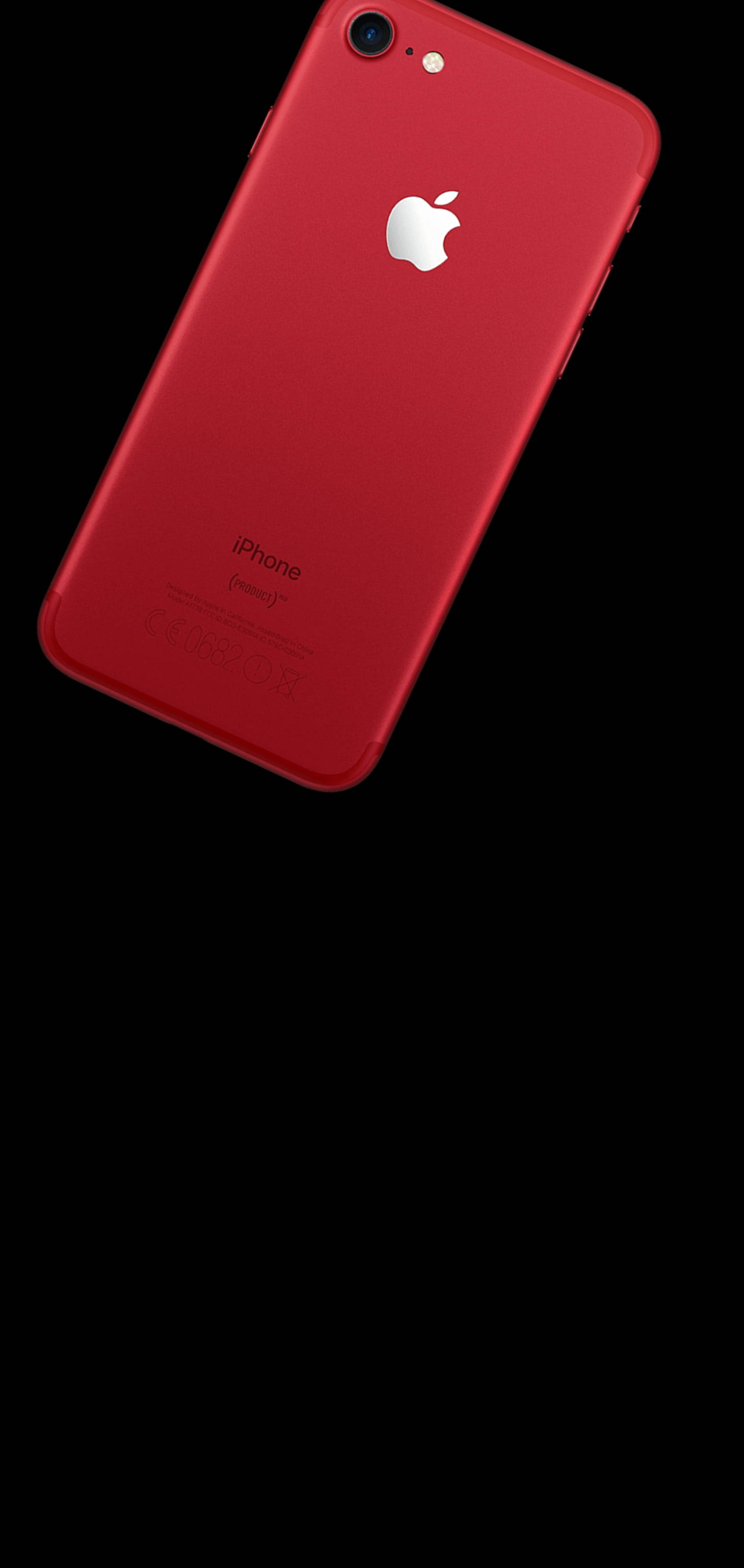 iPhone 桌布 壁紙 — 光面紅色iPhone 7在純黑背景上背光，極簡工作室美學。