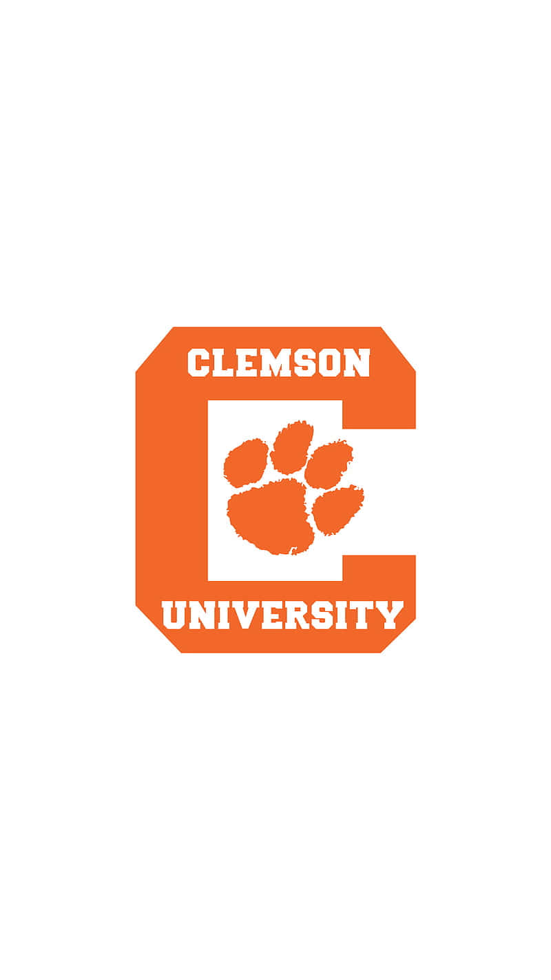Clemson iPhone 桌布 壁紙 — 克萊姆森大學標誌，以橙色風格化C字和爪印，白色文字在純白背景上。