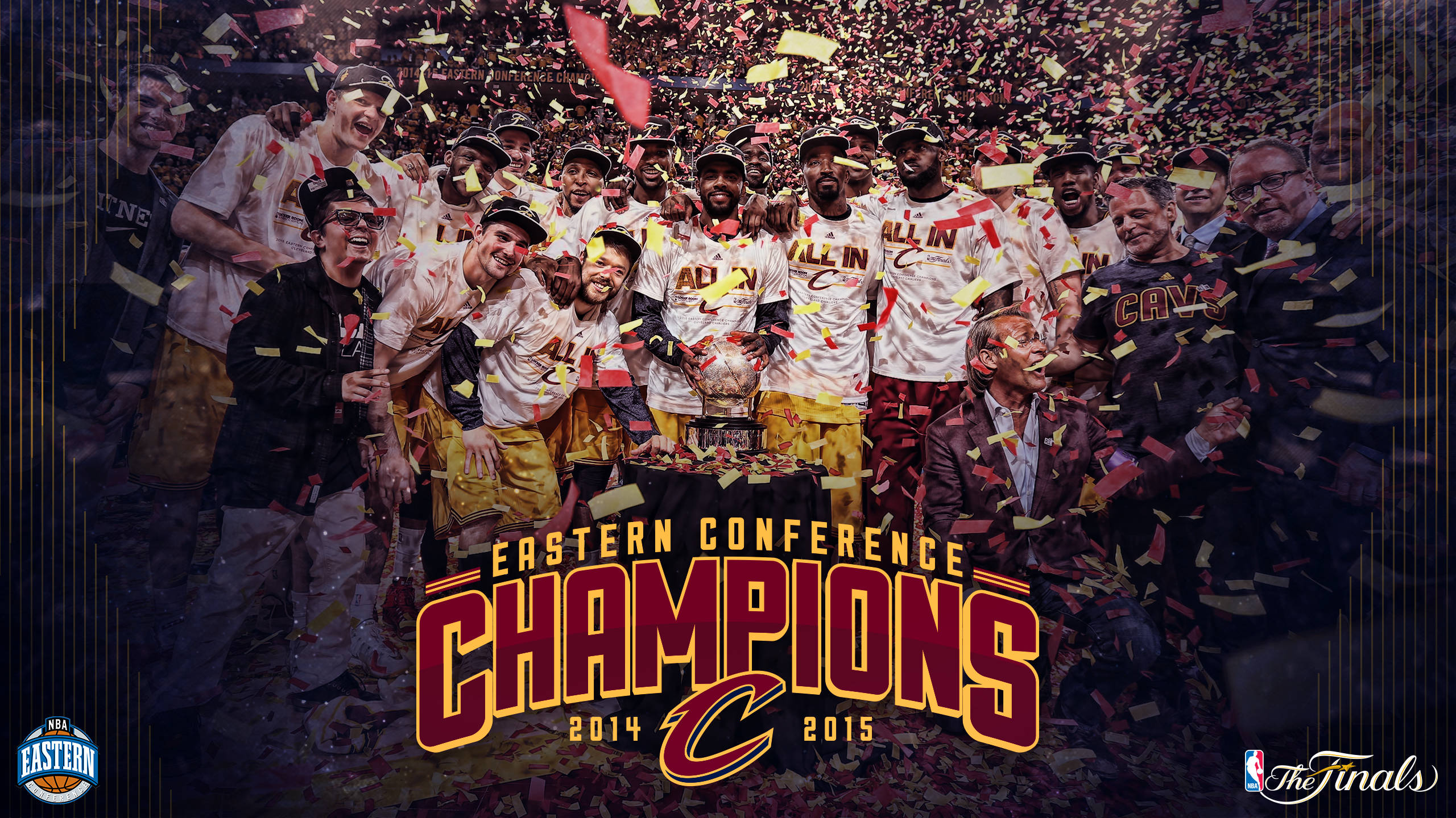 cavaliers 桌布 壁紙 — 克里夫蘭騎士籃球隊在彩紙飄落中慶祝東部聯盟冠軍勝利。