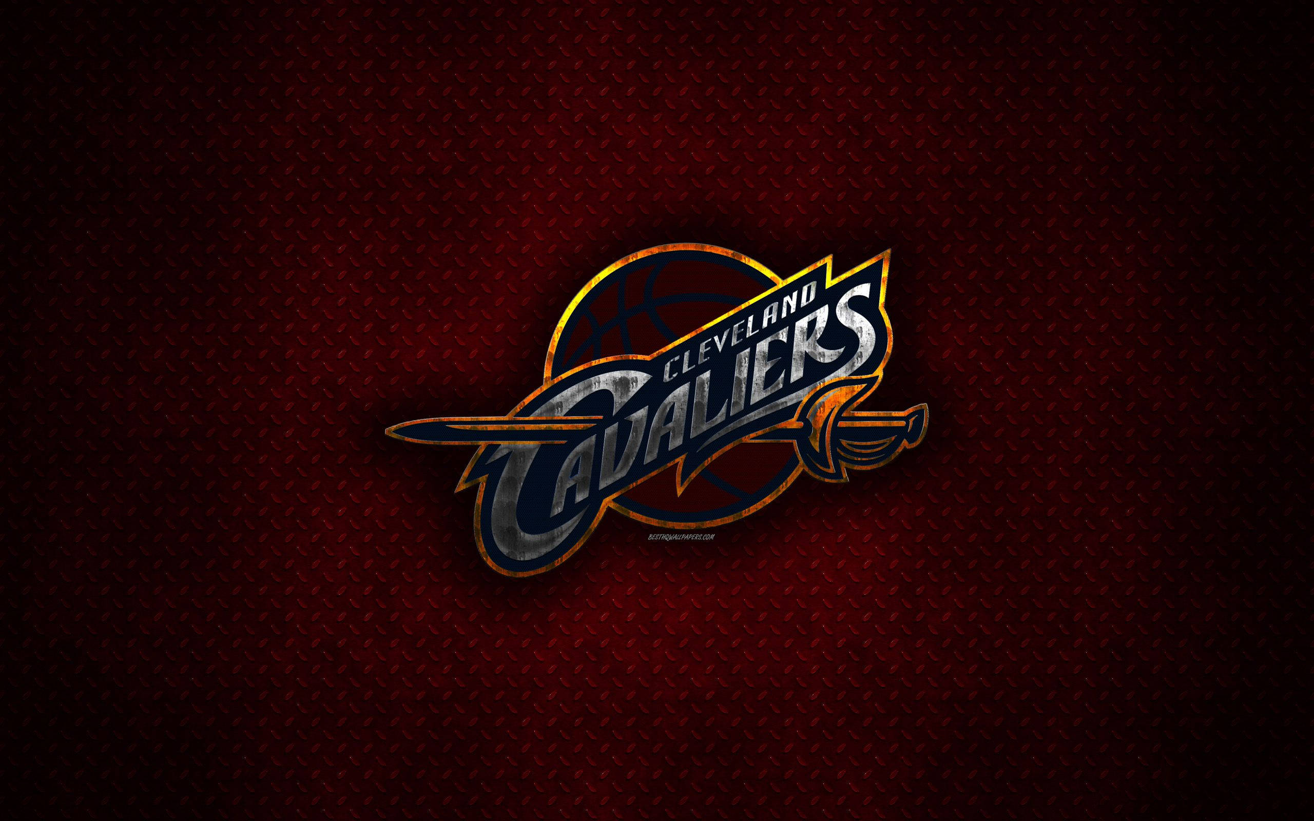 cavaliers 桌布 壁紙 — 克里夫蘭騎士隊標誌在帶有紋理的深紅色背景上閃爍著金屬光澤。