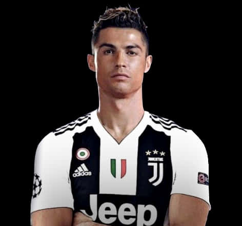 Ronaldo 桌布 壁紙 — 克里斯蒂亞諾·羅納度在黑色背景前，穿著尤文圖斯足球球衣，眼神銳利。