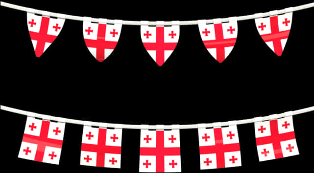 Flag Banner 桌布 壁紙 — 兩串喬治亞國旗彩旗掛在純黑色背景上。