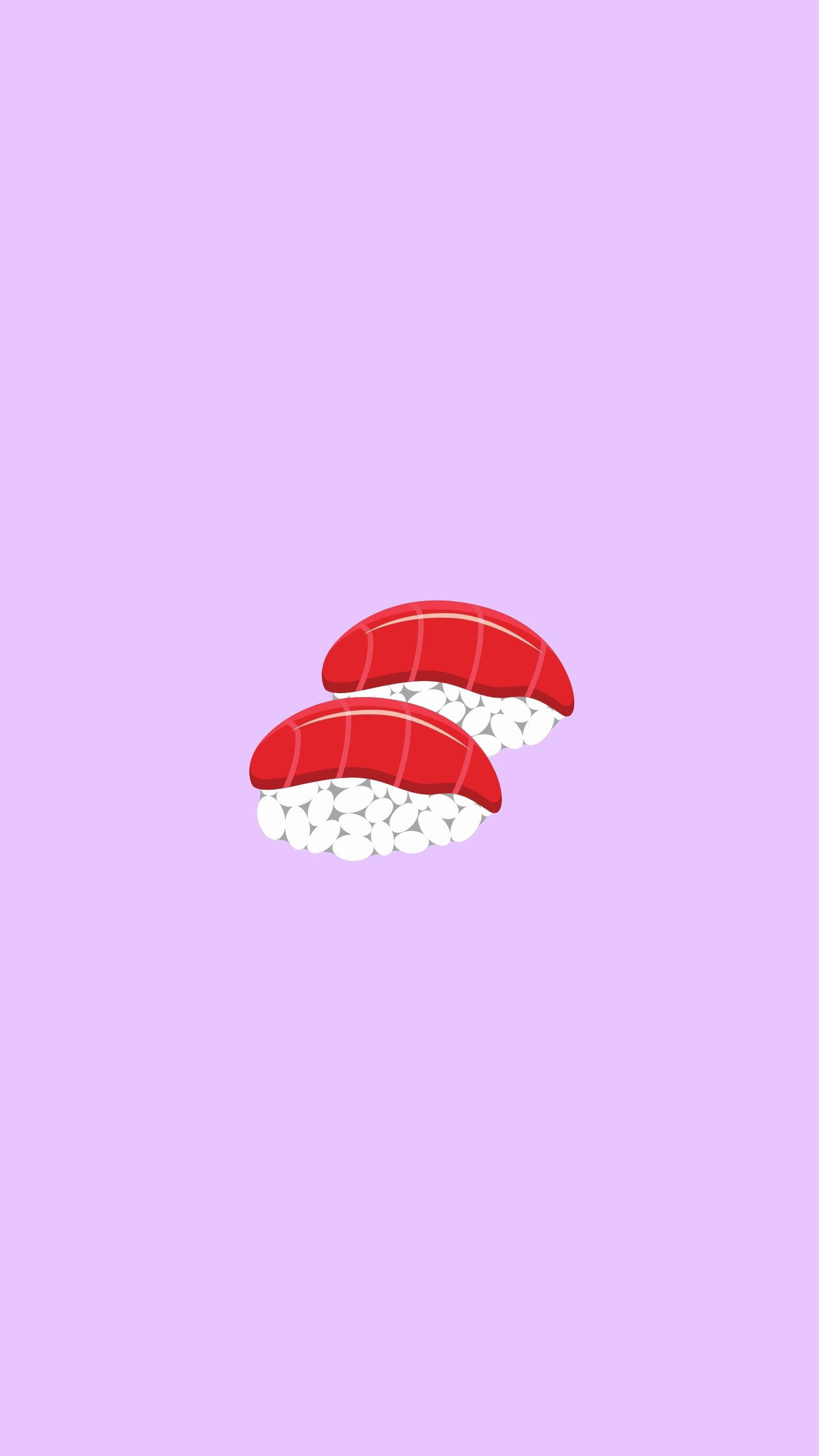 Sushi 桌布 壁紙 — 兩件卡通風格的鮪魚握壽司放置在柔和薰衣草背景的中央。