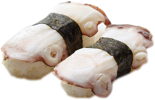 壽司 桌布 壁紙 — 兩件壽司，半透明魚肉配深色海苔包裹，放在白飯上，黑色背景。
