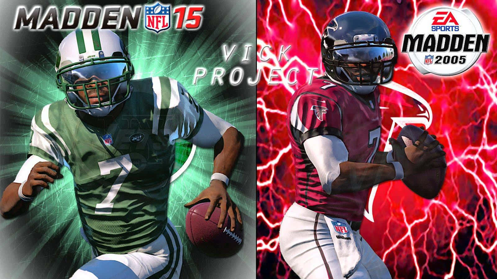 iPhone 桌布 壁紙 — 兩位 Madden NFL 美式足球運動員在充滿活力的綠色和紅色閃電背景前擺出動態姿勢。