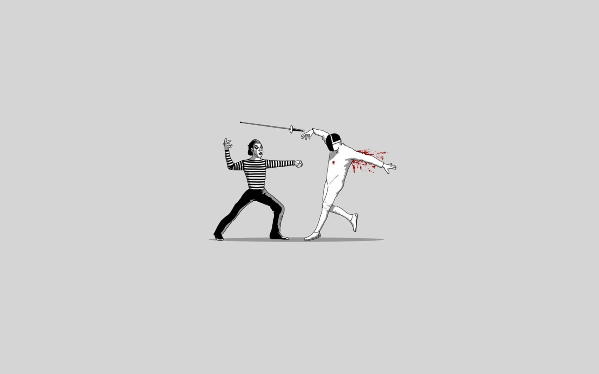 Fencing 桌布 壁紙 — 兩位劍擊手在風格化插圖中交鋒，一人身穿條紋衫，另一人身穿白色裝備，帶有血跡飛濺。