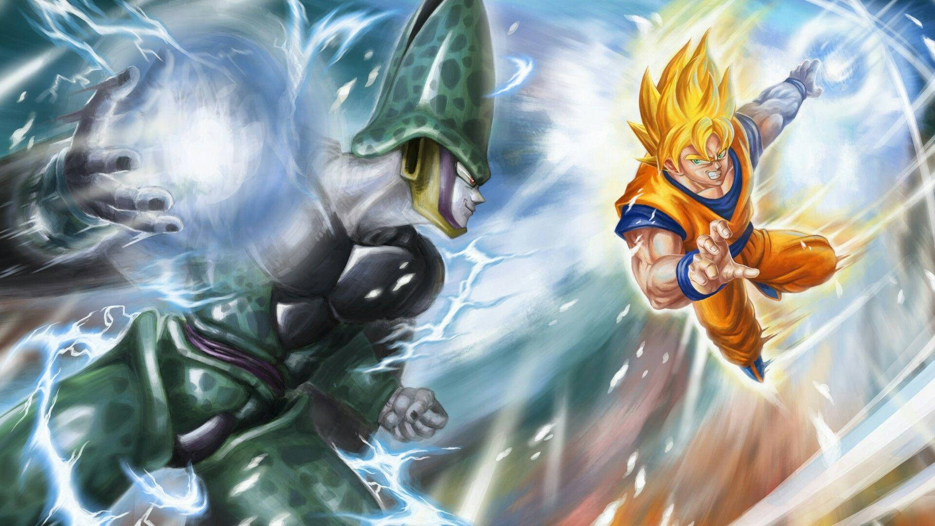 Warrior 桌布 壁紙 — 兩位動漫戰士在半空中碰撞，周圍有電能在噼啪作響，背景是旋轉的宇宙。