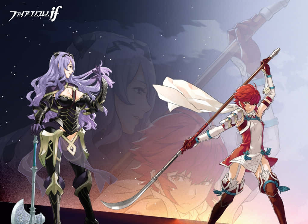 兩位動漫戰士在繁星點點的夜空下戰鬥。 — Fire Emblem Warriors 壁紙