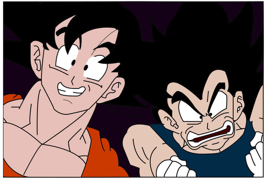 Funny Goku 桌布 壁紙 — 兩位動漫戰士在深紫色背景前以強烈表情對峙。