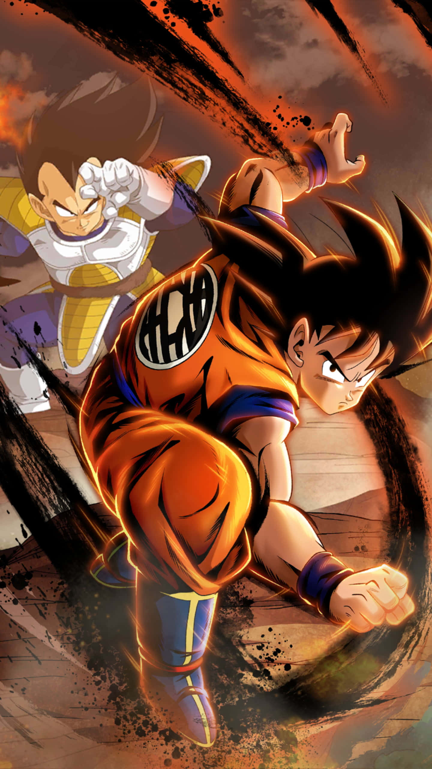Dragon Ball Legends 桌布 壁紙 — 兩位動漫戰士在激烈的戰鬥中碰撞，伴隨著動態動作線和爆炸性能量效果。