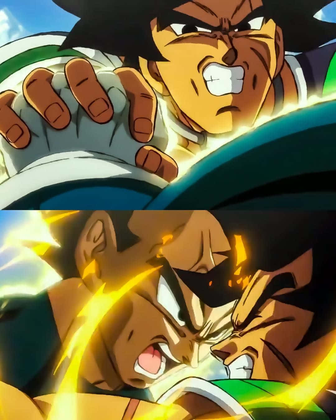 Vegeta And Broly 桌布 壁紙 — 兩位動漫戰士在激烈的戰鬥中碰撞，表情強烈，能量效果閃耀。
