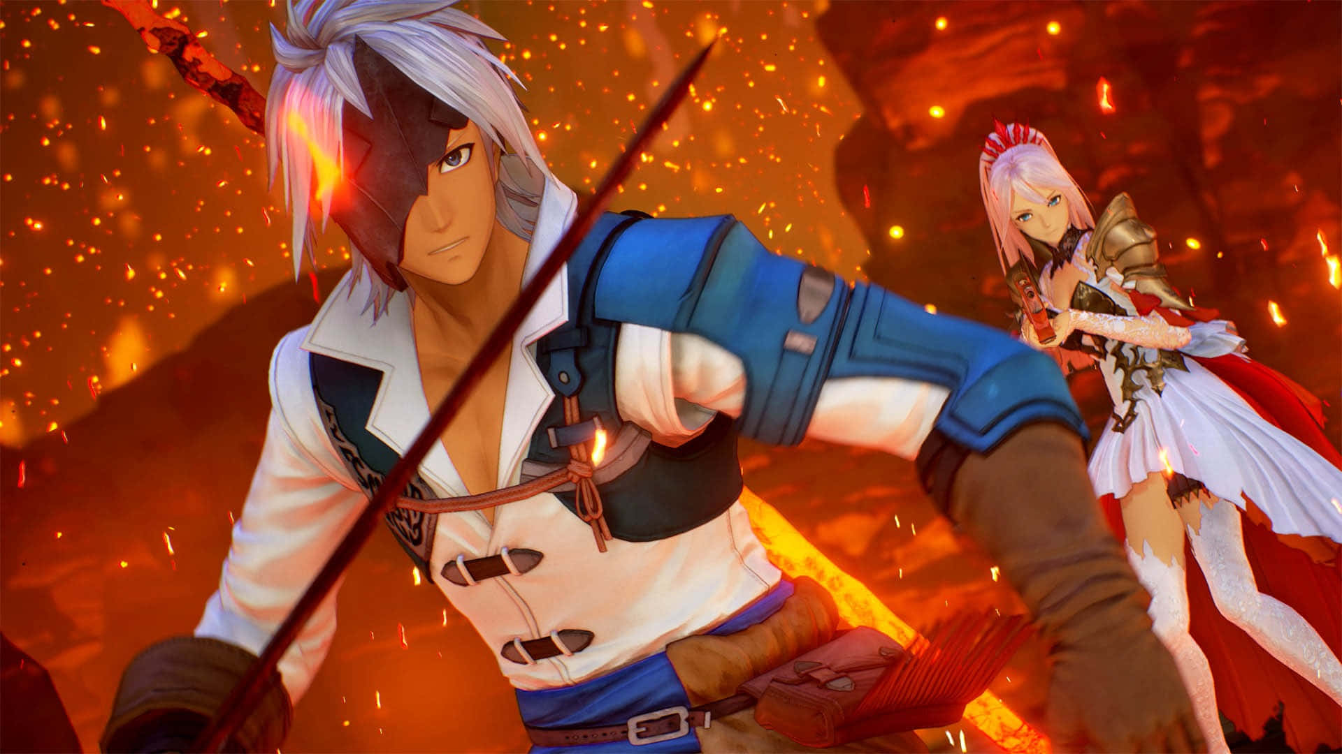 Tales Of Arise 桌布 壁紙 — 兩位動漫戰士在火花四濺的熾熱戰場上交鋒。