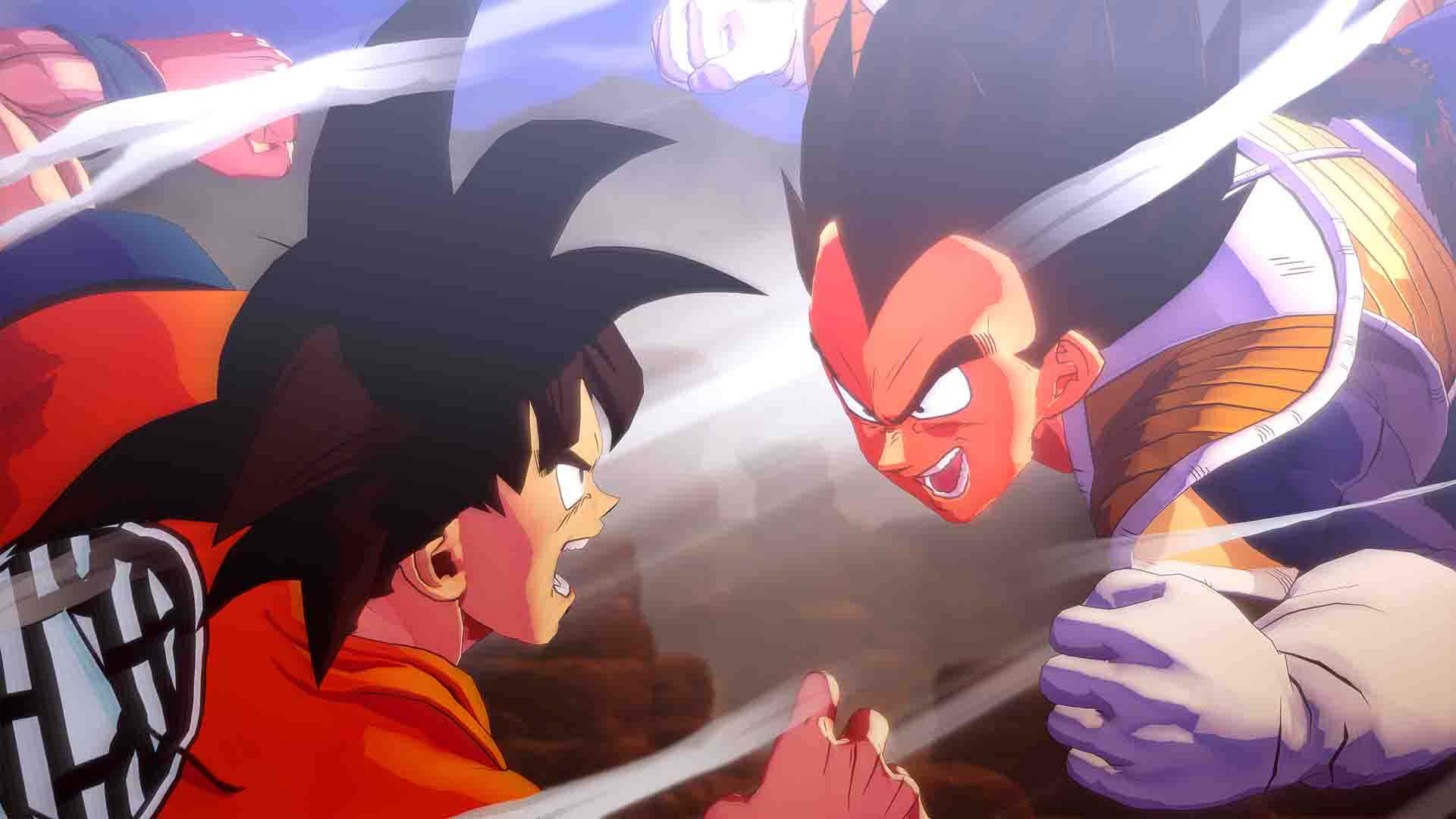Dbz 桌布 壁紙 — 兩位動漫戰士在熾熱的戰鬥中碰撞，發出發光的能量光束和強烈的面部表情。